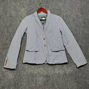 J Crew Schoolboy Blazer Womens  0 Blue White Gingham Cotton Lined 2 Button
